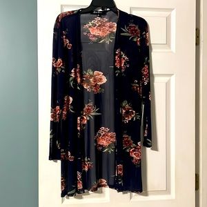 Sheer Alice blue floral stretchy knit cardigan